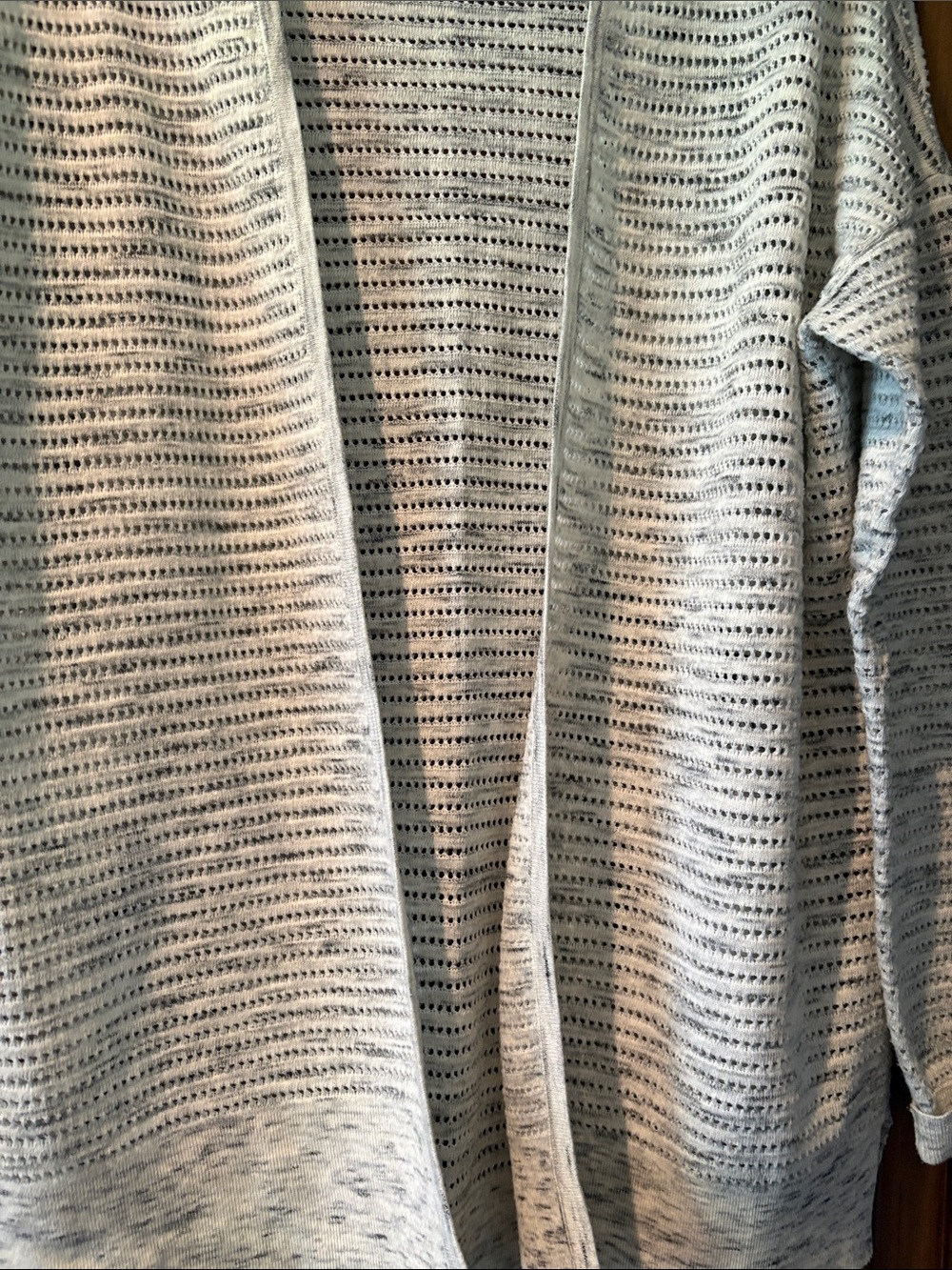LOFT Open-Front Pointelle Cardigan - Light Gray - Picture 4 of 4